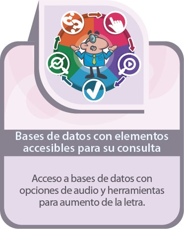 Acceso a bases de datos con opciones de audio y herramientas para aumento de la letra.